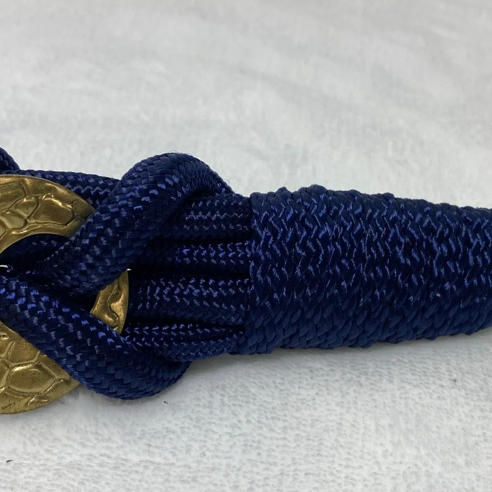 VTG Braided Navy Cord Rope Belt with Gold Tone Buckle‎ Adjustable Stetches